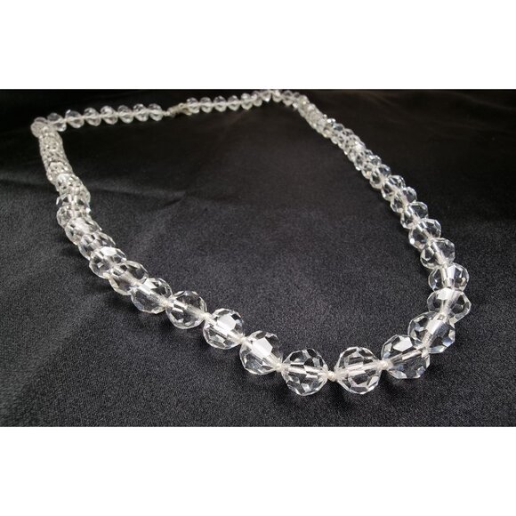 Vintage LES BERNARD Signed Clear Crystal Beaded Necklace 24" Elegant Statement J - Picture 1 of 6